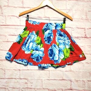 Abercrombie & Fitch Skirt Womens Medium Red Blue Floral Lined Pleated Summer
